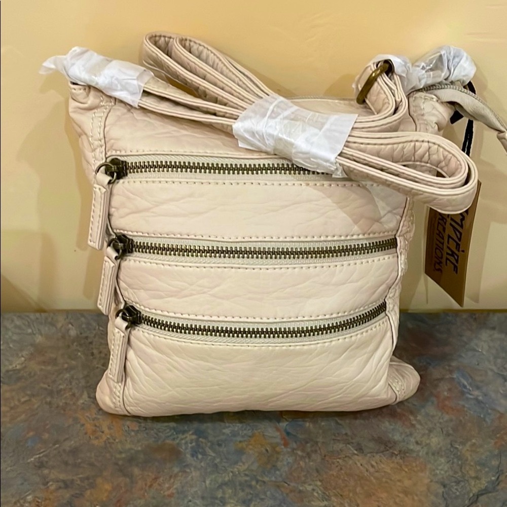 Taupe/Cream Vegan Leather Crossbody Bag